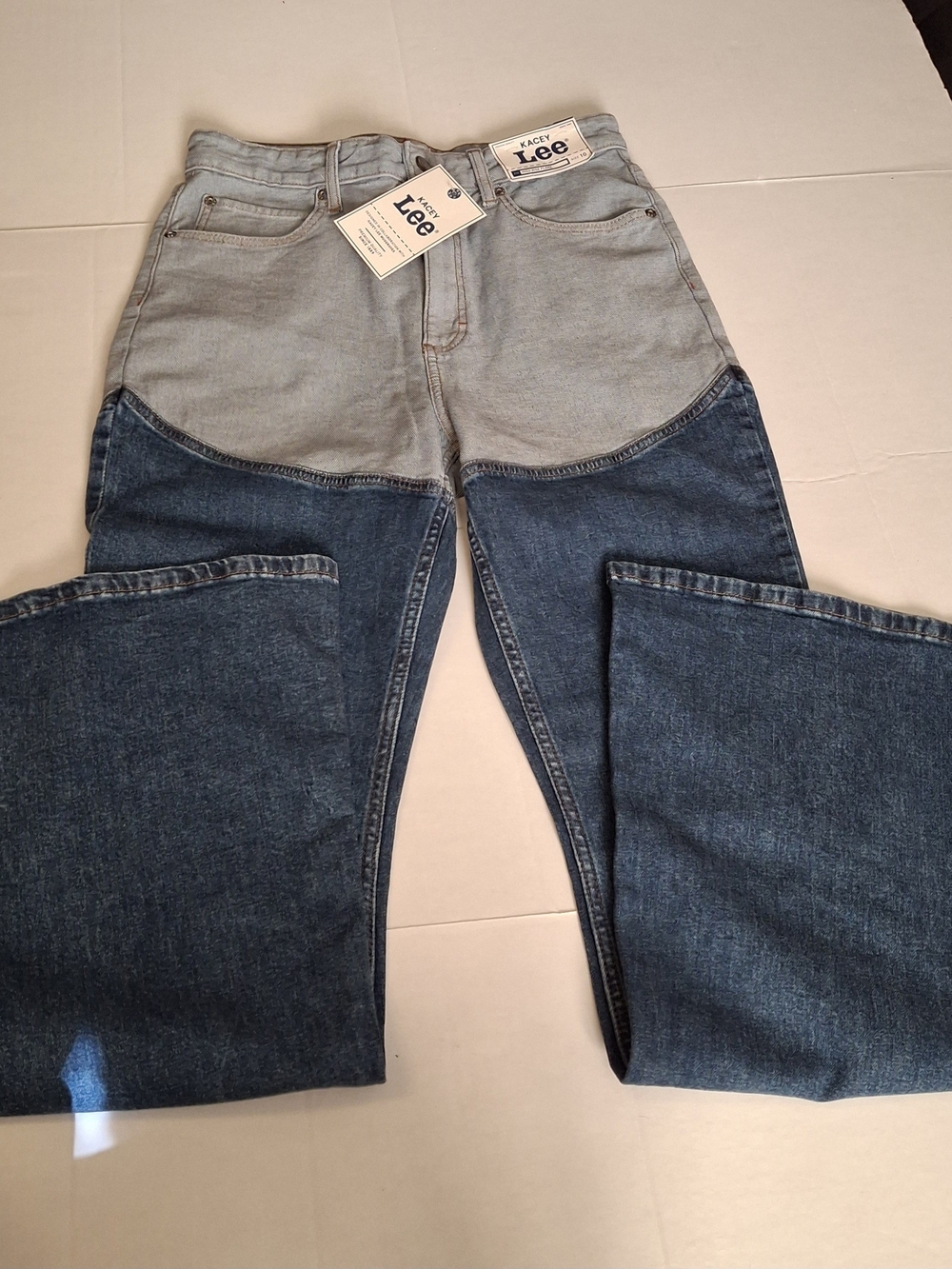 Lee Two-Tone High Waist Flare Jeans in Light and Dark Blue